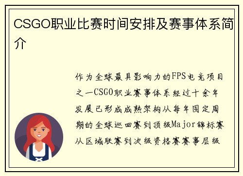 CSGO职业比赛时间安排及赛事体系简介